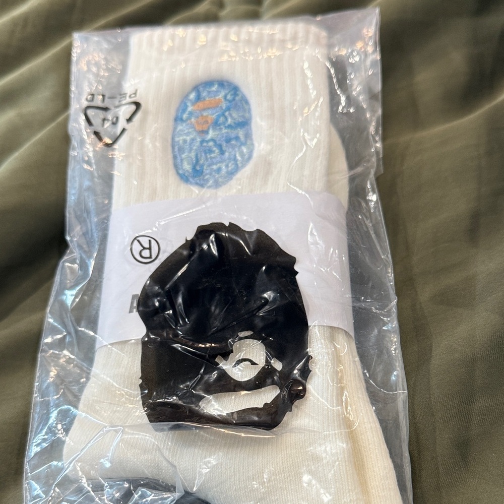 Bape White Casual Socks with Blue Logo